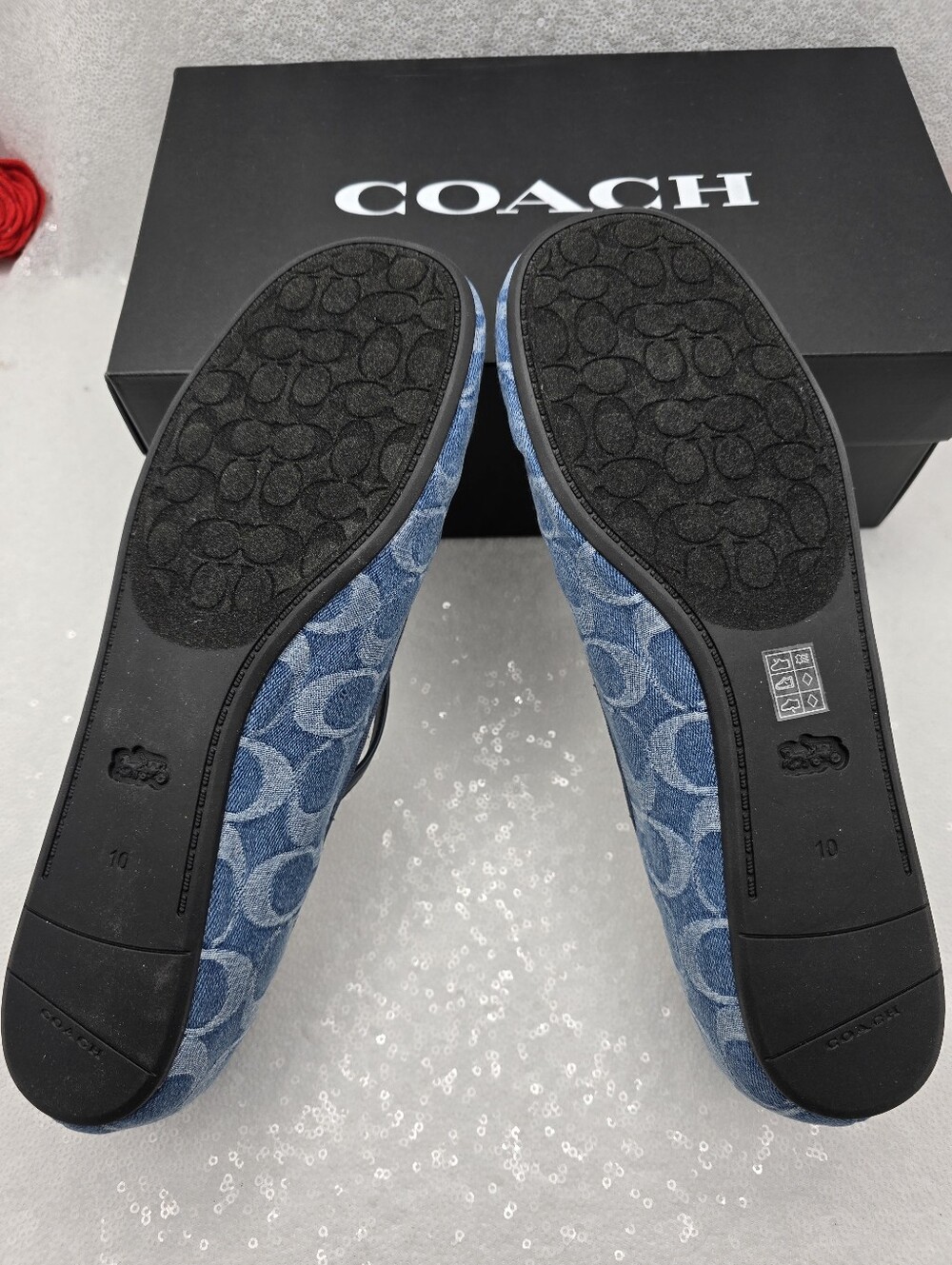 Coach Phoebe Signature Denim Ballet Flsts Cris-cross Leather Flats Women's 10 - Picture 5 of 11